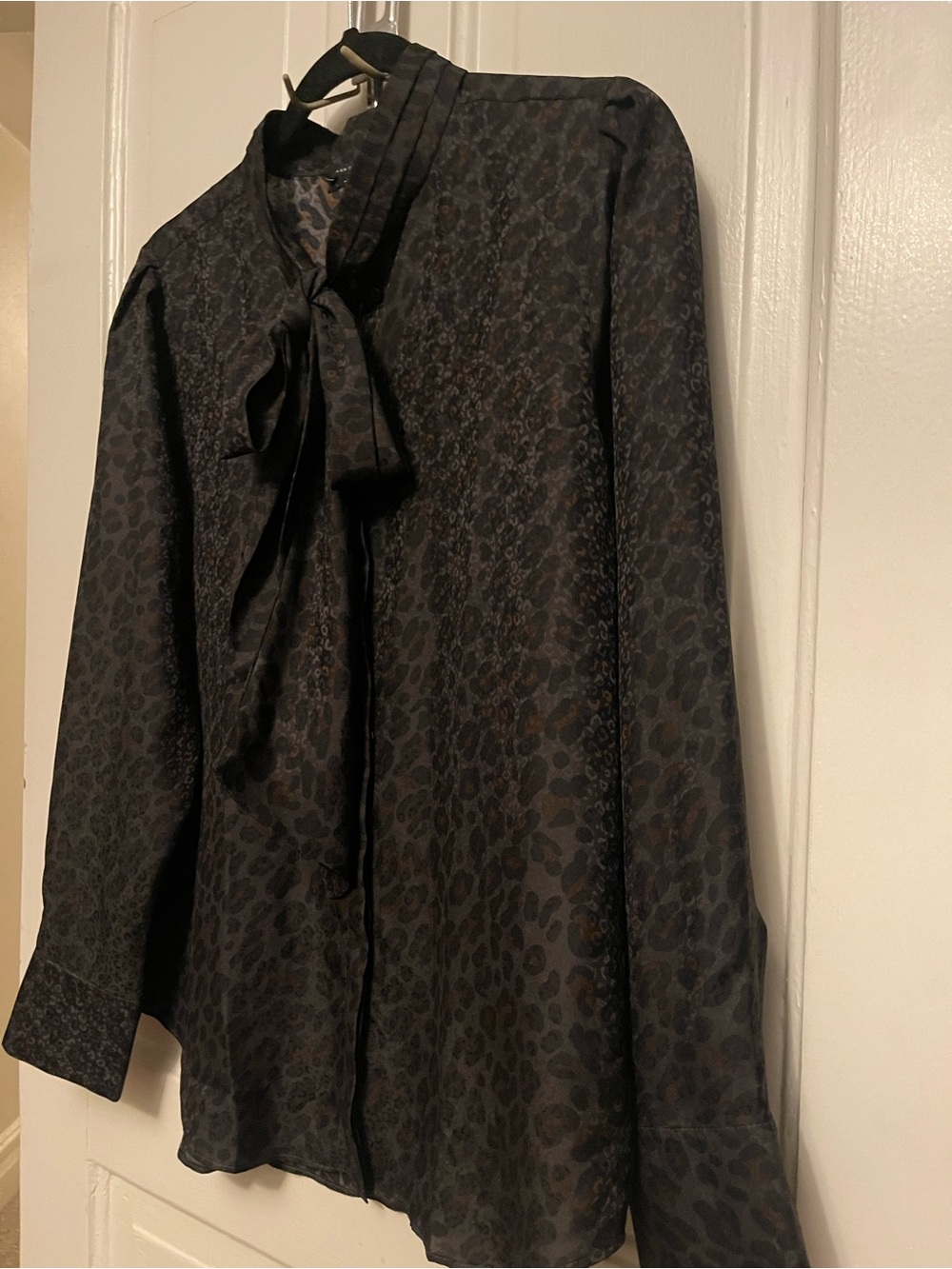 Ann Taylor Tie-Neck Leopard Print Women's Blouse Jacket - Purple/Black/Brown